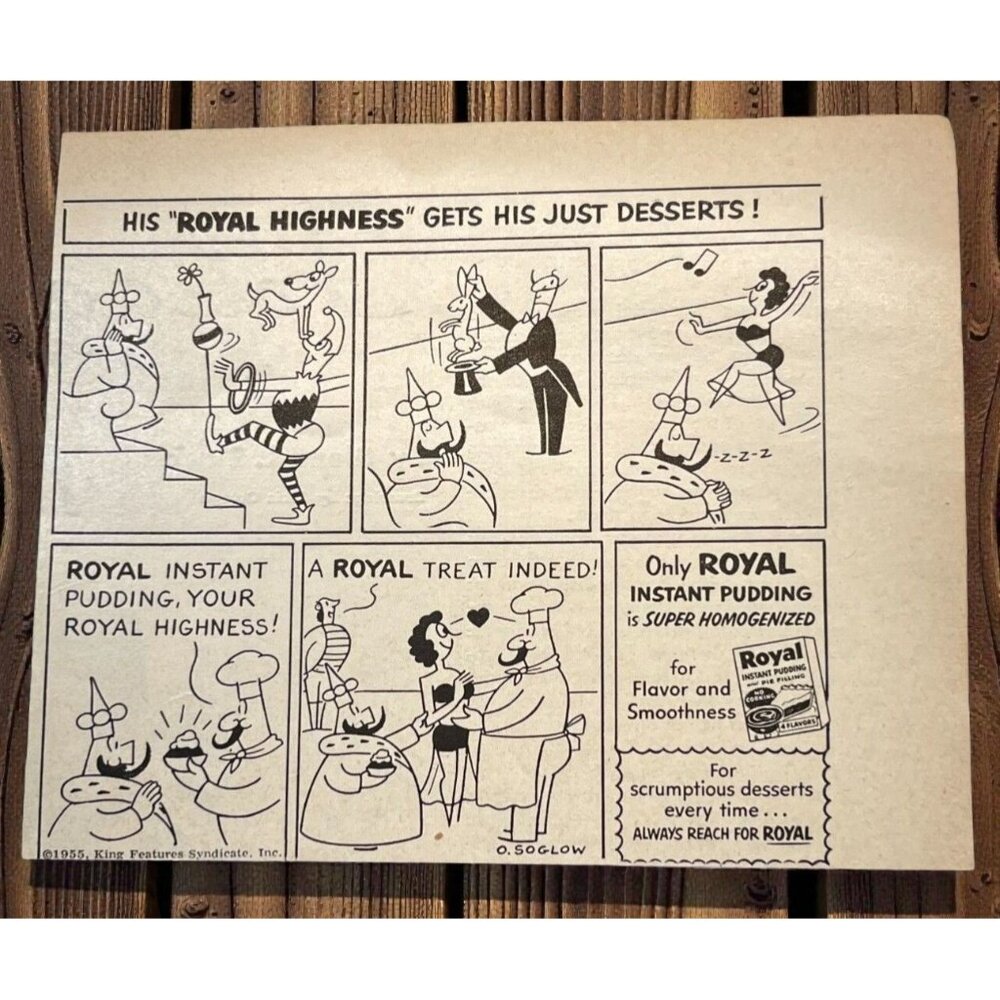 Royal Instant Pudding Vintage Mini Print Ad 1950s Comic Humor Desserts